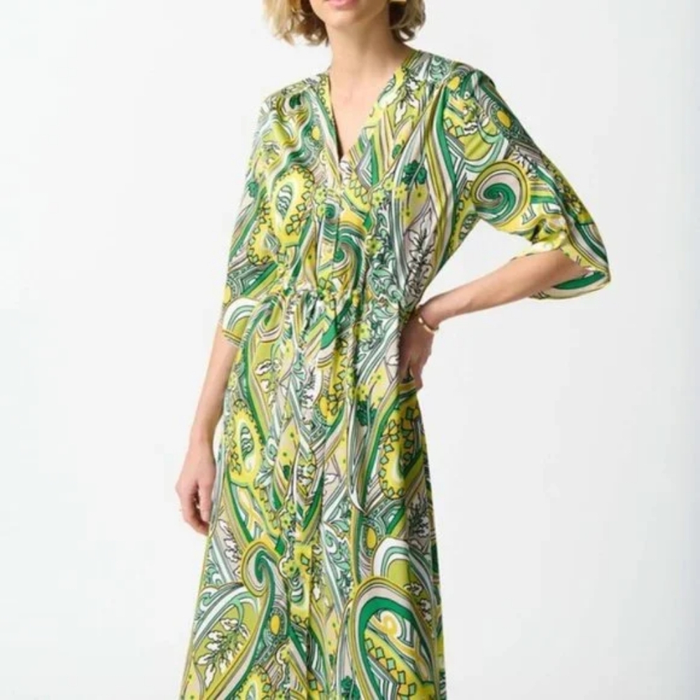 Chic Green and Yellow Paisley Dress